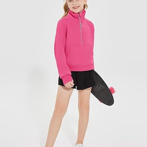 Girls Half Zip Long Sleeve Pullover Crop Top Lightweight Fleece Sweatshirt Sz 12 - Picture 4 of 5